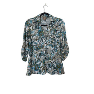 Peck and Peck top Women's Blouse Floral Size Medium Green Cream